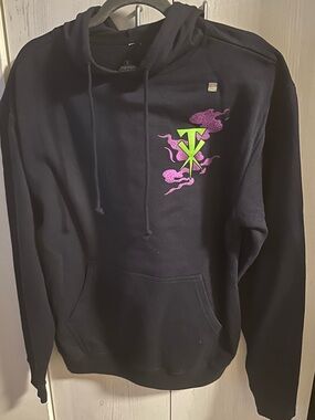 Men's Black Hooded Sweatshirt with Neon Green & Purple Graphic